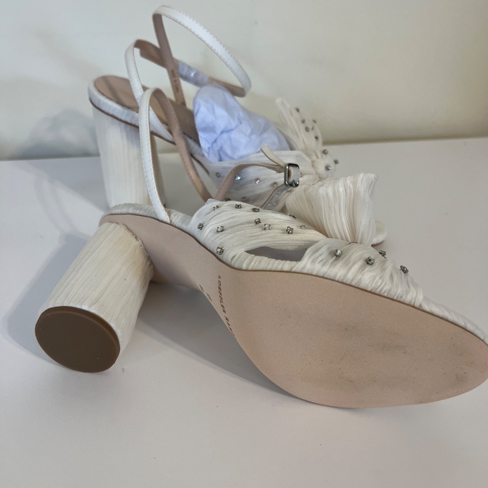 New in Box Loeffler Randall Camellia Pleated Bow Heel in Cream Rhinestones (6) - Picture 8 of 9